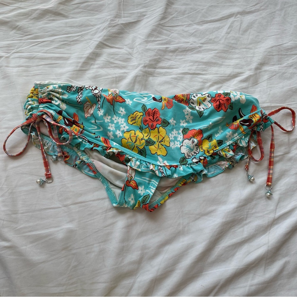 Coco Rave Turquoise Floral Ruched Bikini Bottoms